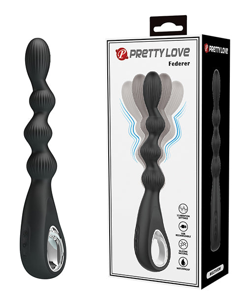 Pretty Love Federer Vibrating Beaded Anal Probe - Black