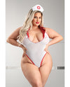 Play Pulse Check Collared Teddy w/Open Back, Pleated Skirt, Medic Hat & Pasties Red/White 3X/4X