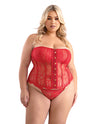 Eyelash Lace Corset w/G-String - Red 1X/2X