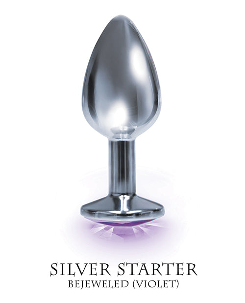 The 9's The Silver Starter Bejeweled Round Stainless Steel Plug - Violet