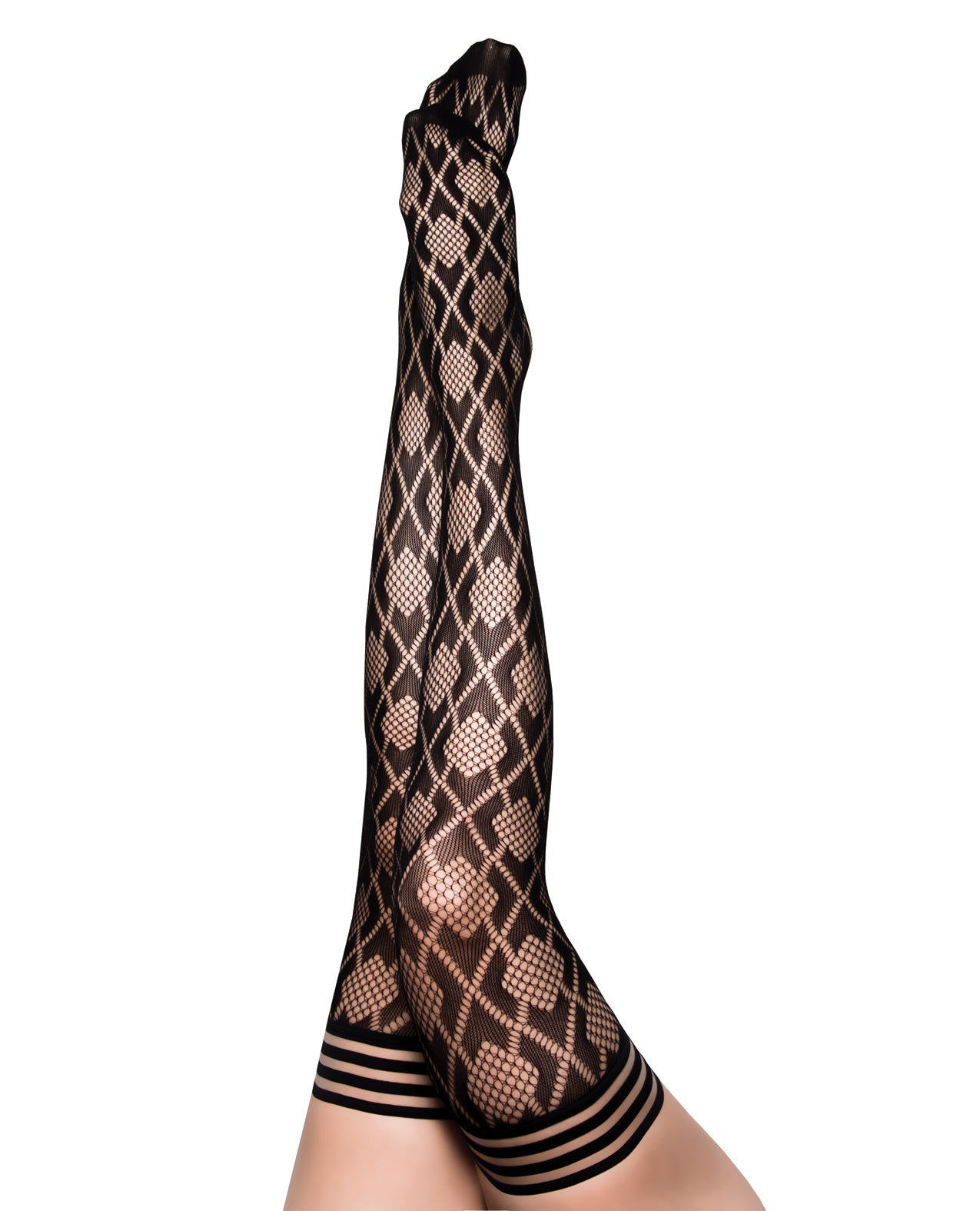 Kix'ies Elle  Fishnet Diamond Thigh High - Black