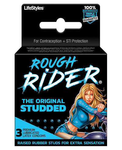 Contempo Rough Rider Studded Condom Pack - Pack of 3