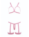 Kitten Teaser Strappy Open Cup Bra & Open Panty w/Leg Straps Pink O/S