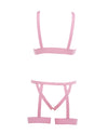 Kitten Teaser Strappy Open Cup Bra & Open Panty w/Leg Straps Pink O/S