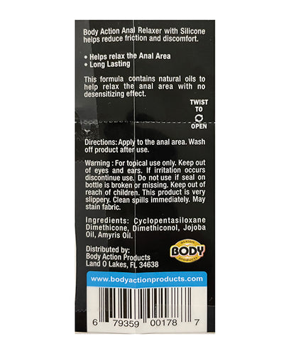 Body Action Anal Relaxer Silicone Lubricant - .5 oz