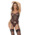 '=Mesh Underwire Garterbelt Bustier w/G-String Black Large