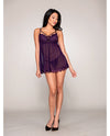 Eyelash Lace & Stretch Mesh Babydoll & G-String - Eggplant