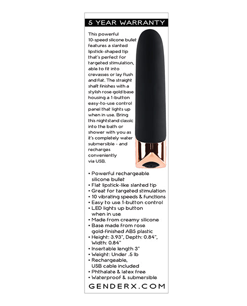 Gender X The Gold Standard Rechargeable Silicone Bullet - Black/Rose Gold