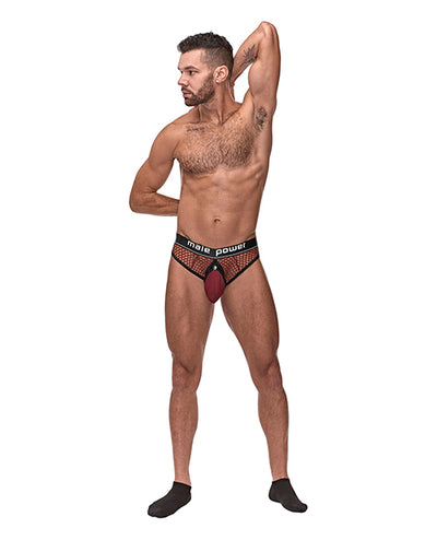 Cock Pit Fishnet Cock Ring Thong - Red