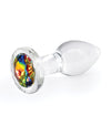 Crystal Desires Glass Round Gem Butt Plug Small - Rainbow