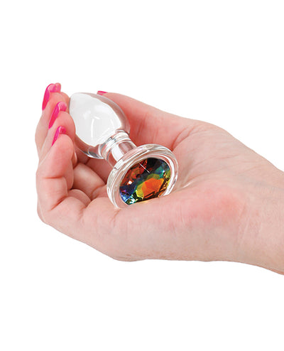 Crystal Desires Glass Round Gem Butt Plug Small - Rainbow