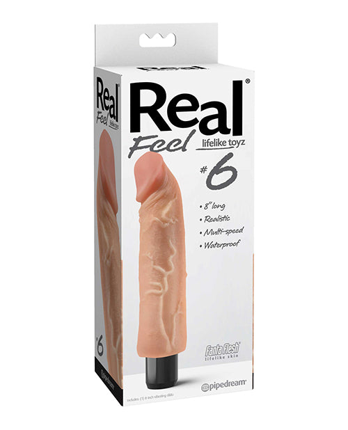 Real Feel No. 6  Long 8" Vibe Waterproof - Mutli-speed Flesh