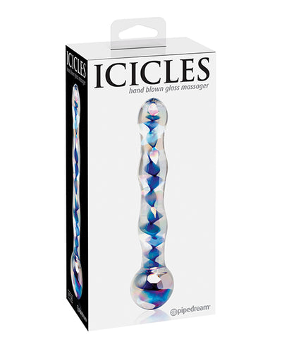 Icicles No. 8 Hand Blown Glass Massager - Clear w/Inside Blue Swirls