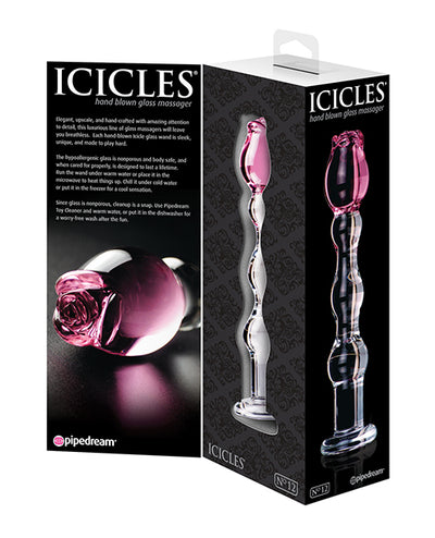 Icicles No. 12 Hand Blown Glass Massager - Clear w/Rose Tip