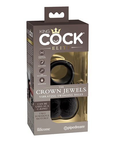 King Cock Elite The Crown Jewels Vibrating Swinging Balls - Black