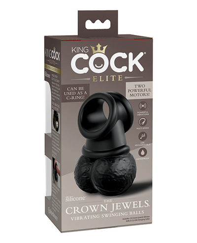 King Cock Elite The Crown Jewels Vibrating Swinging Balls - Black