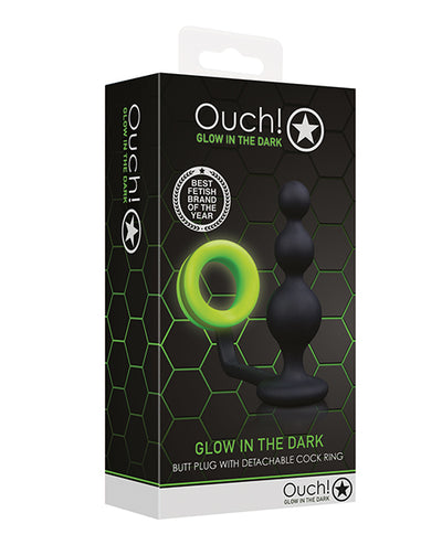 Shots Ouch Beads Butt Plug w/Cock Ring - Glow in the Dark