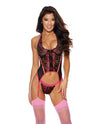 '=Lace Underwire Bustier w/G-String Black/Hot Pink XL