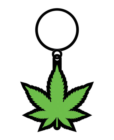 Wood Rocket Pot Leaf Keychain - Green