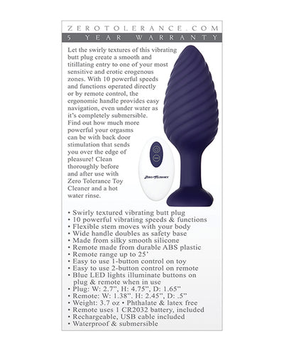 Zero Tolerance Wicked Twister Anal Rechargeable - Purple